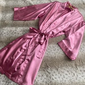 L/XL Bridal Party Kimono Silk-Like Robe Pink